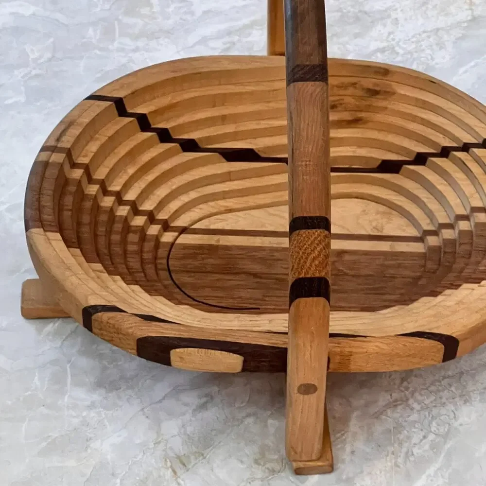 Collapsible Foldable Spiral Trivet Wooden Fruit Berry Basket Woodwork - Picture 10 of 13